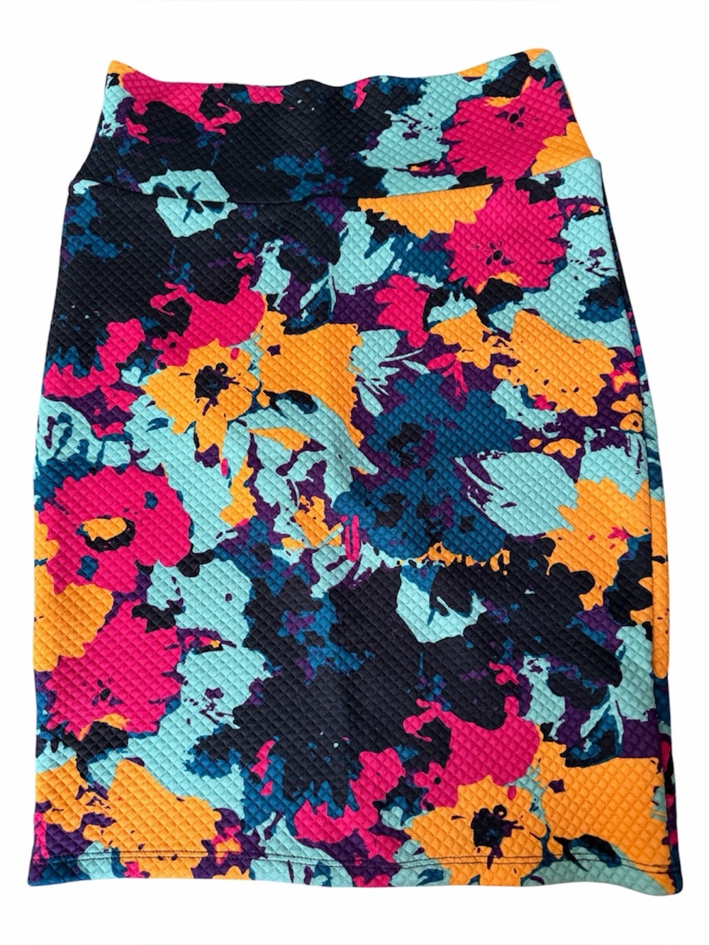LuLaRoe Cassie Quilted Pencil Skirt Black Colorful Floral Women's XS
